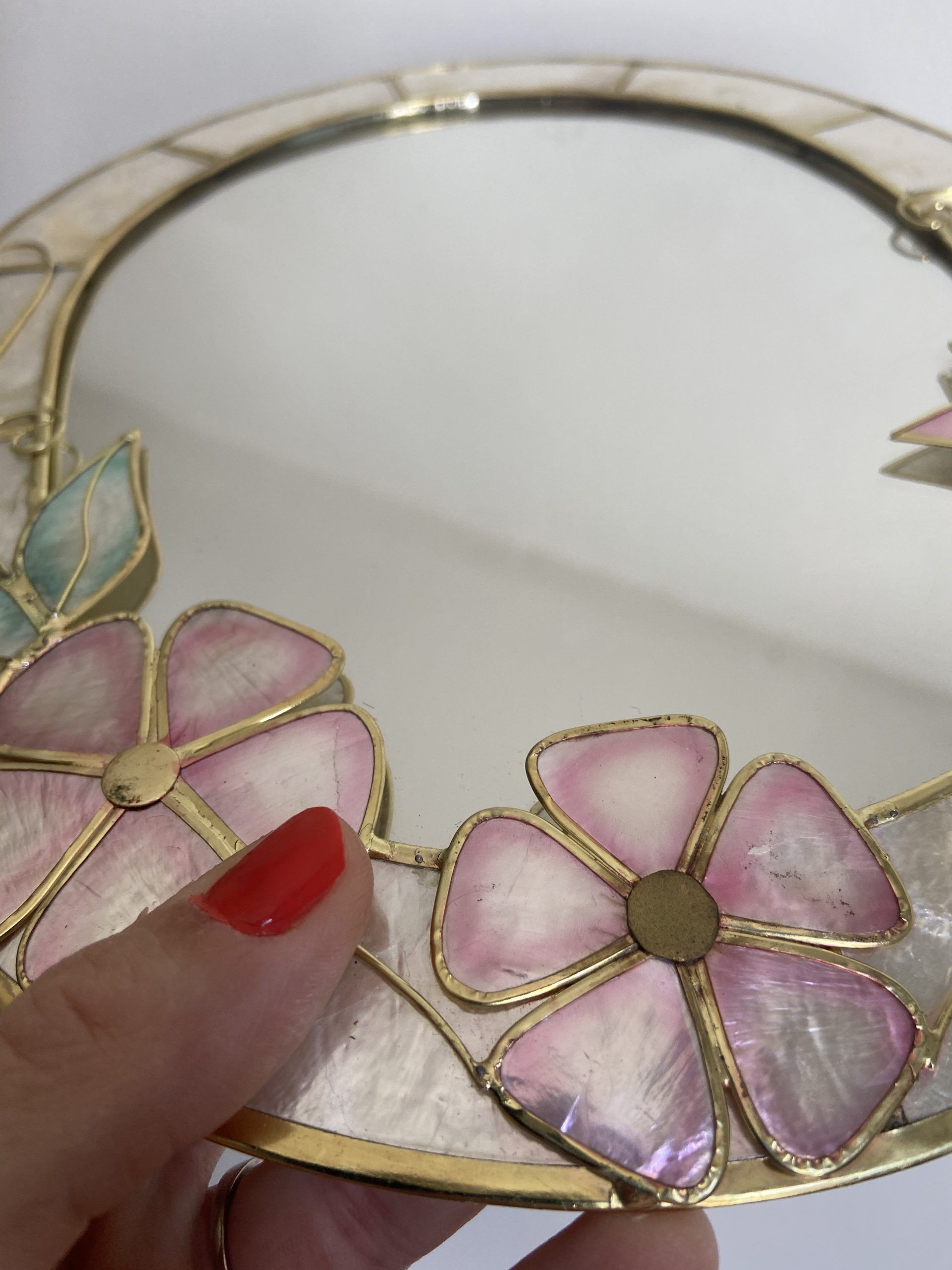 Vintage mirror in real mother-of-pearl and brass