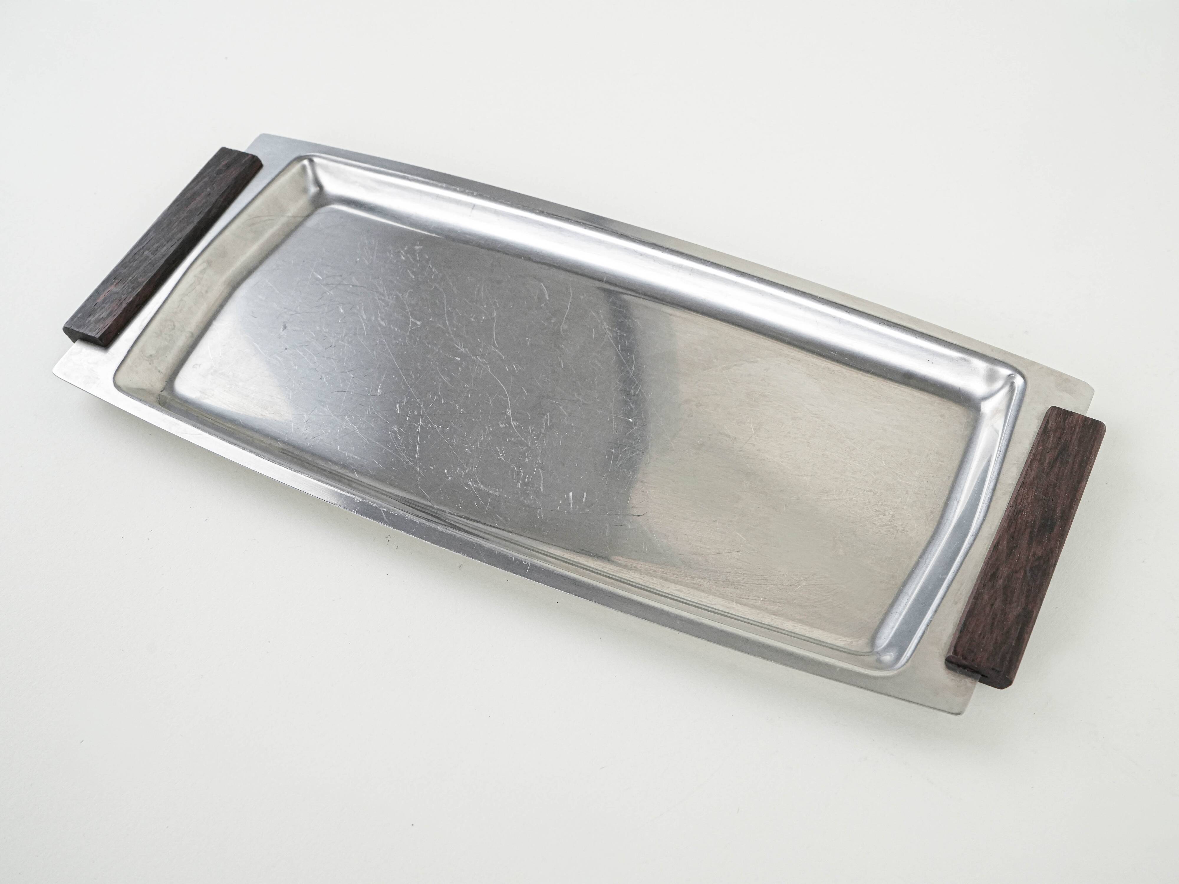 Plateau en acier inoxydable, design danois, années 1970, fabriqué au Danemark