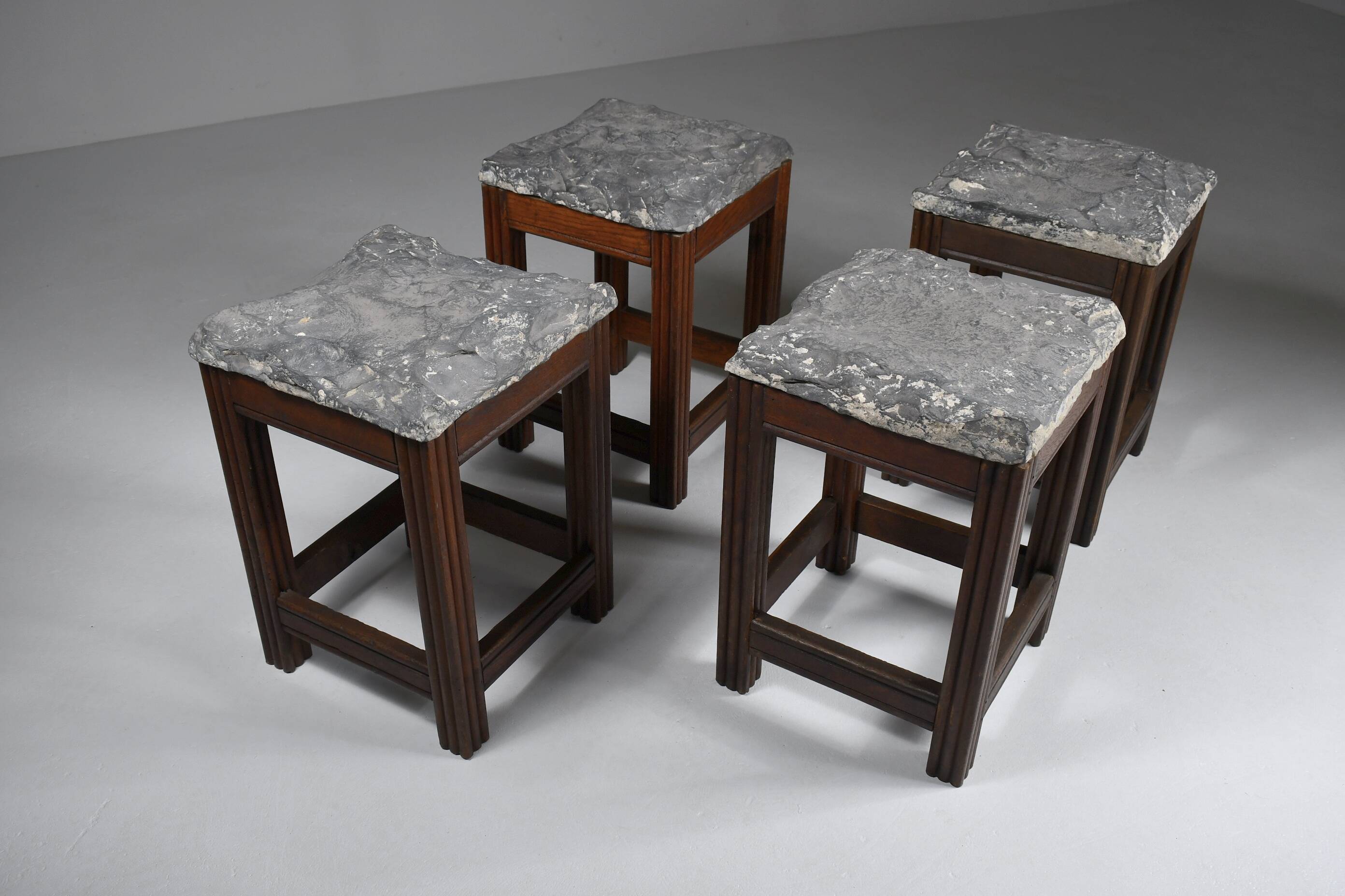 Tabourets vintage en pierre et bois x 4
