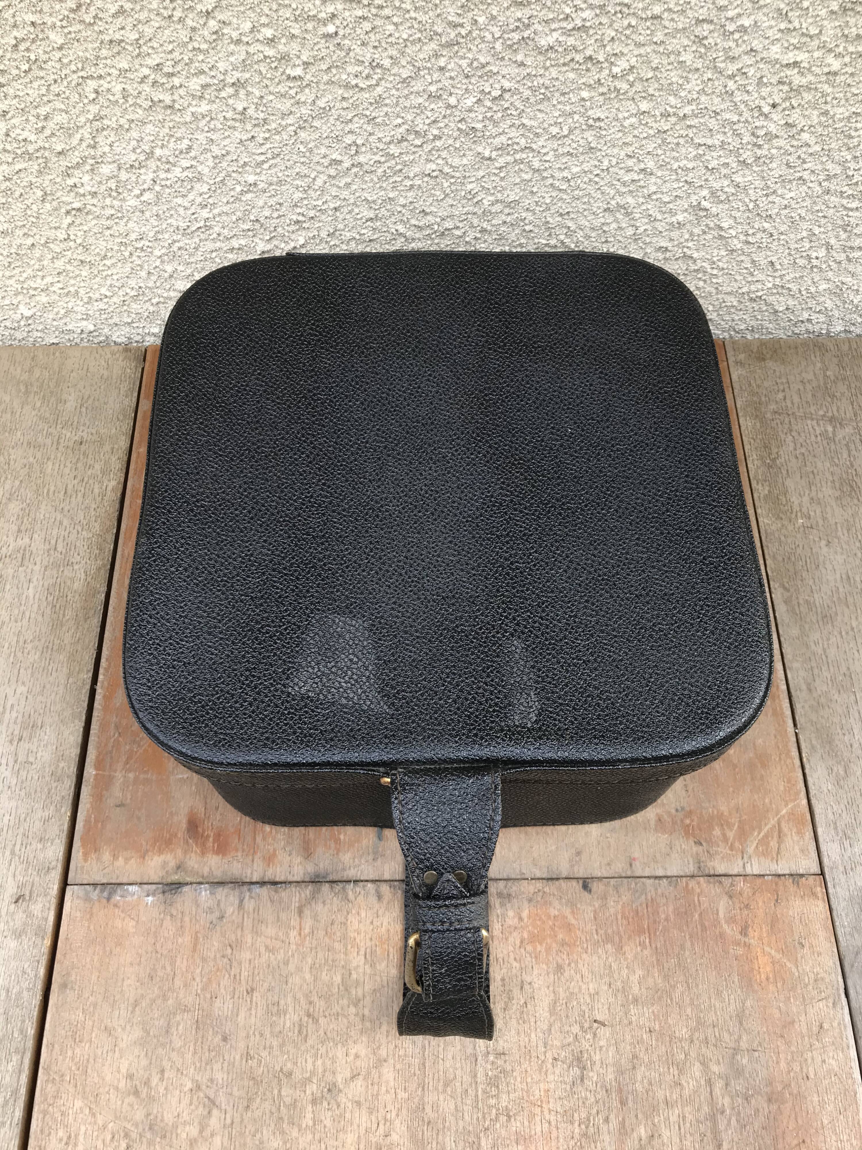 Black leather hat box