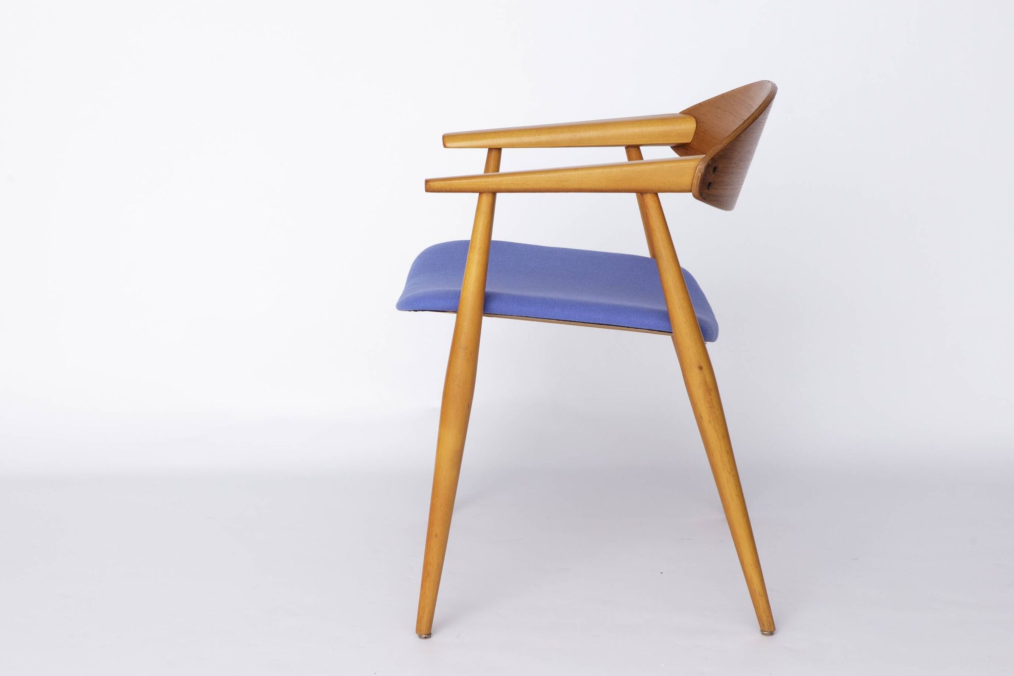 Vintage Armchair, 1960s German Design – Beech & Teak, Blue Upholstery