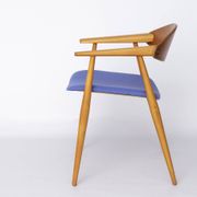 Vintage Armchair, 1960s German Design – Beech & Teak, Blue Upholstery
