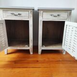 Pair of patinated bedside tables and end tables