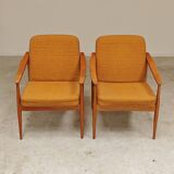 Paire de fauteuils Tchèque tissu chiné moutarde 1960