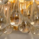 Large Pair of Gilded Brass and Crystal Wall Lights by Palwa, Germany, 1970s