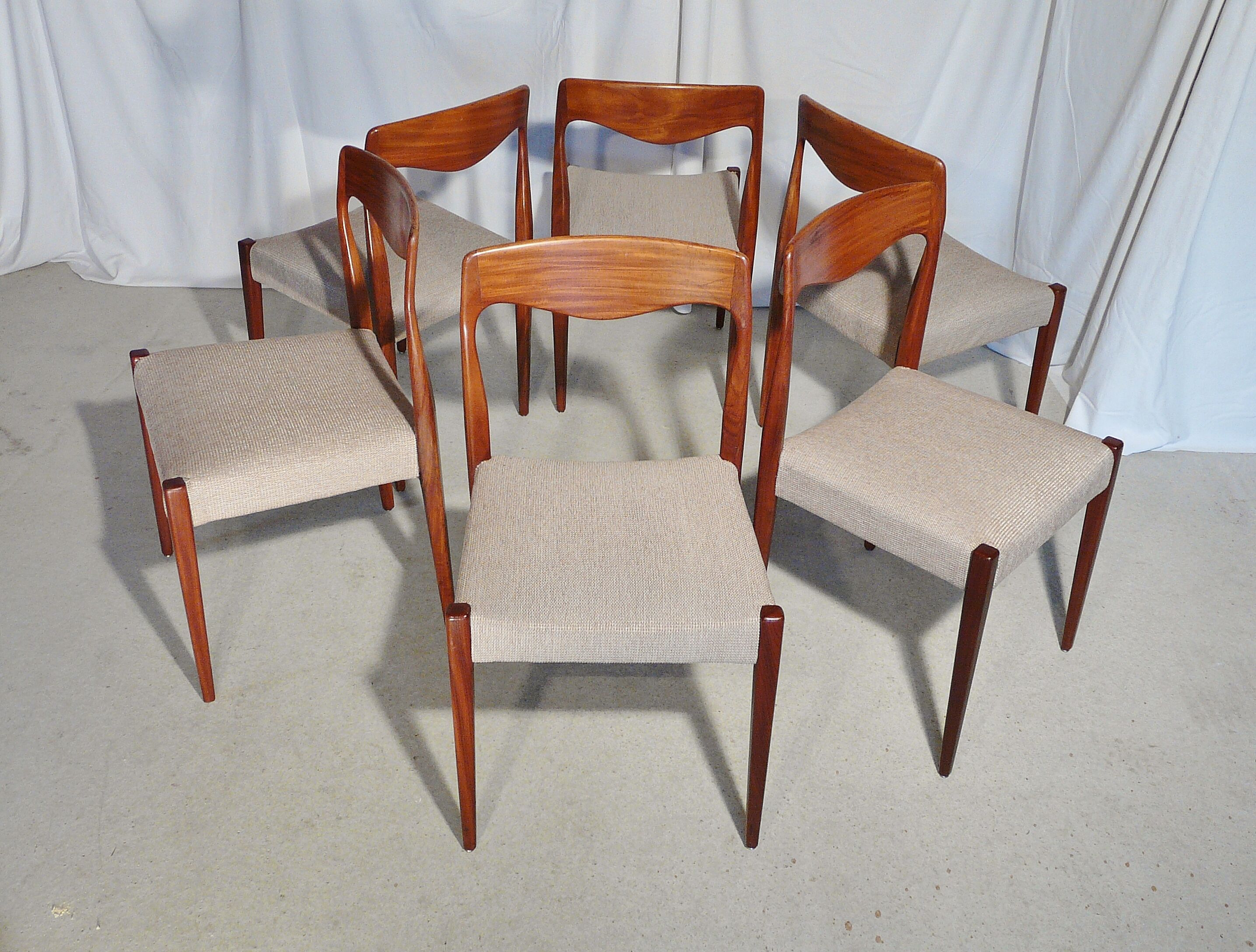 Six scandinavian vintage teak chairs