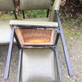 Vintage chairs guariche stone in Skaï green bottle and base in metal square tube.
