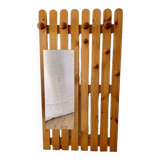 cloakroom coat rack mirror in blond pine 70s-80s