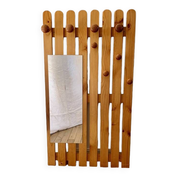 cloakroom coat rack mirror in blond pine 70s-80s