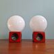 Paire de lampes de chevet en céramique rouge et opaline blanche, 1970