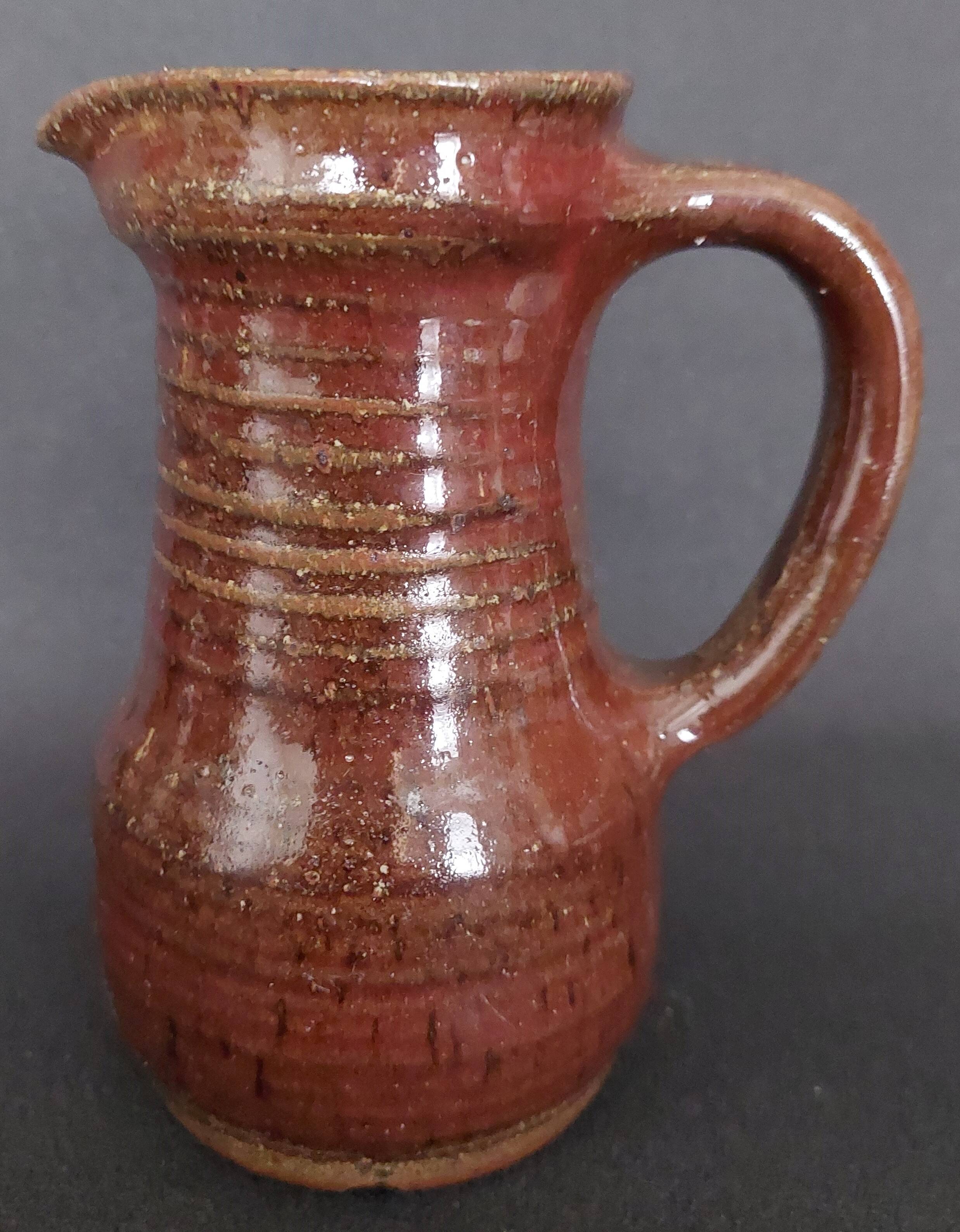 Cream pot, glazed stoneware pitcher, signed Fontgombault, 20th century