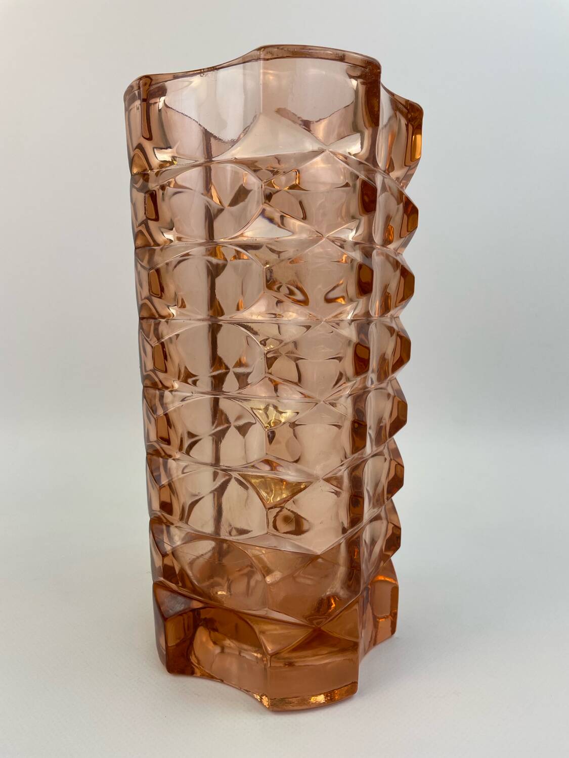 Large pink glass vase in Art Deco style