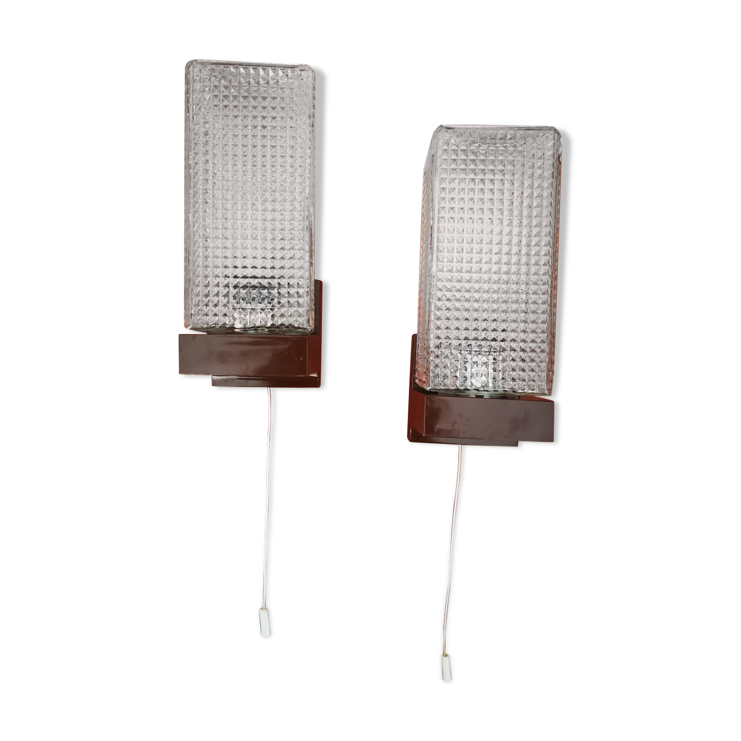 Pair of glass sconces, zipper, 70s