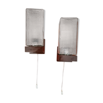 Pair of glass sconces, zipper, 70s