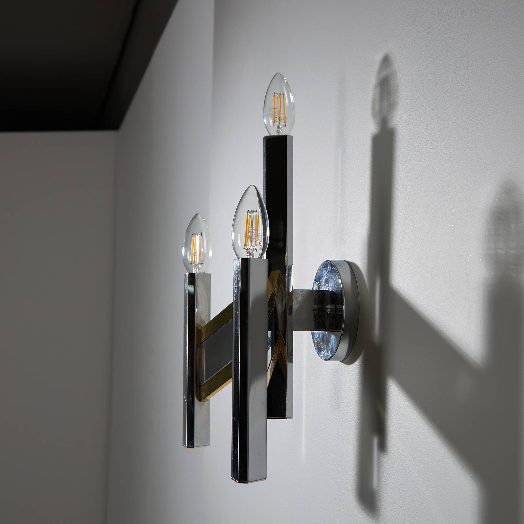 Sciolari Chrome and Brass-plated Wall Lamp, 1970s