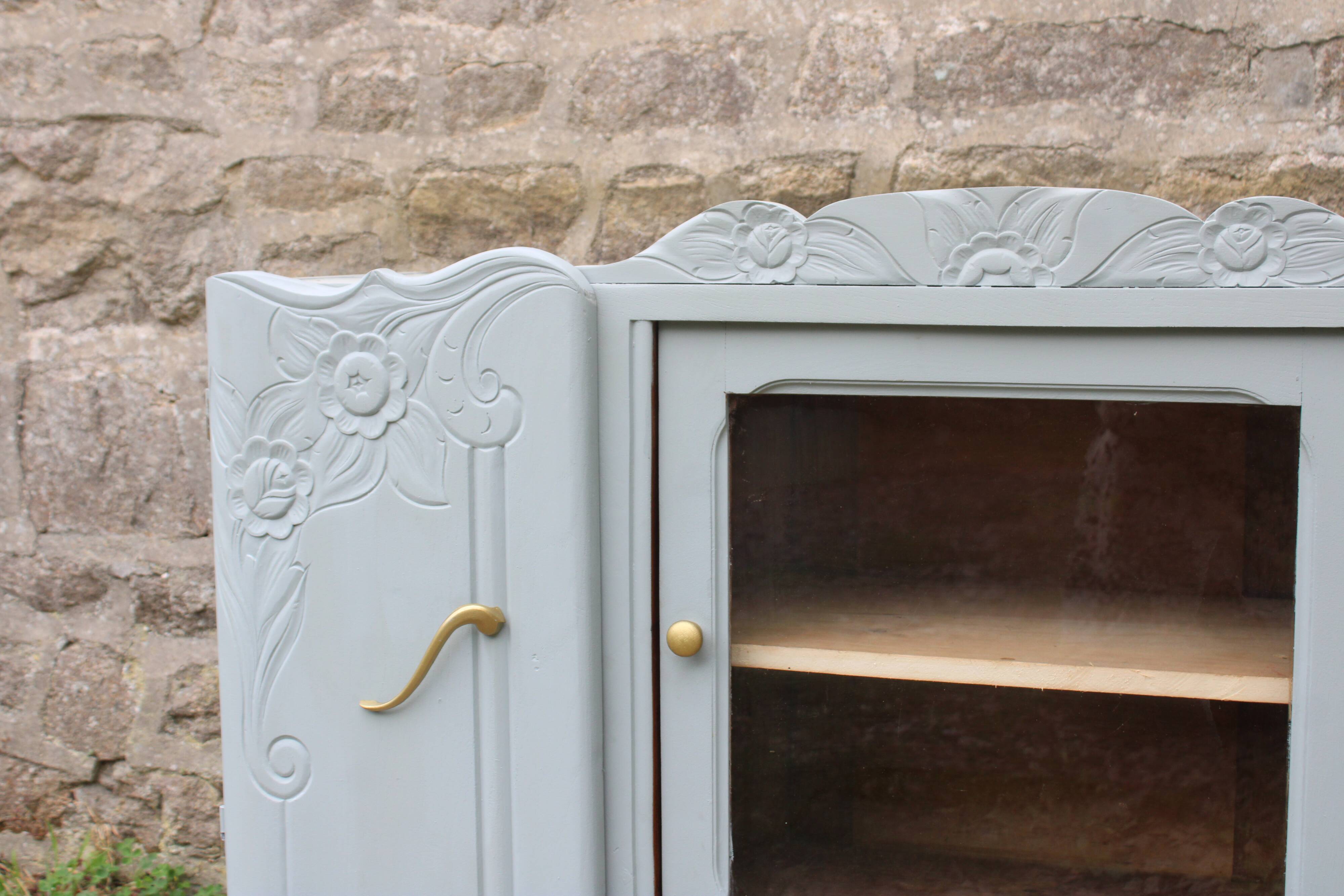 Renovated vintage low sideboard - Unique piece of furniture with floral moldings