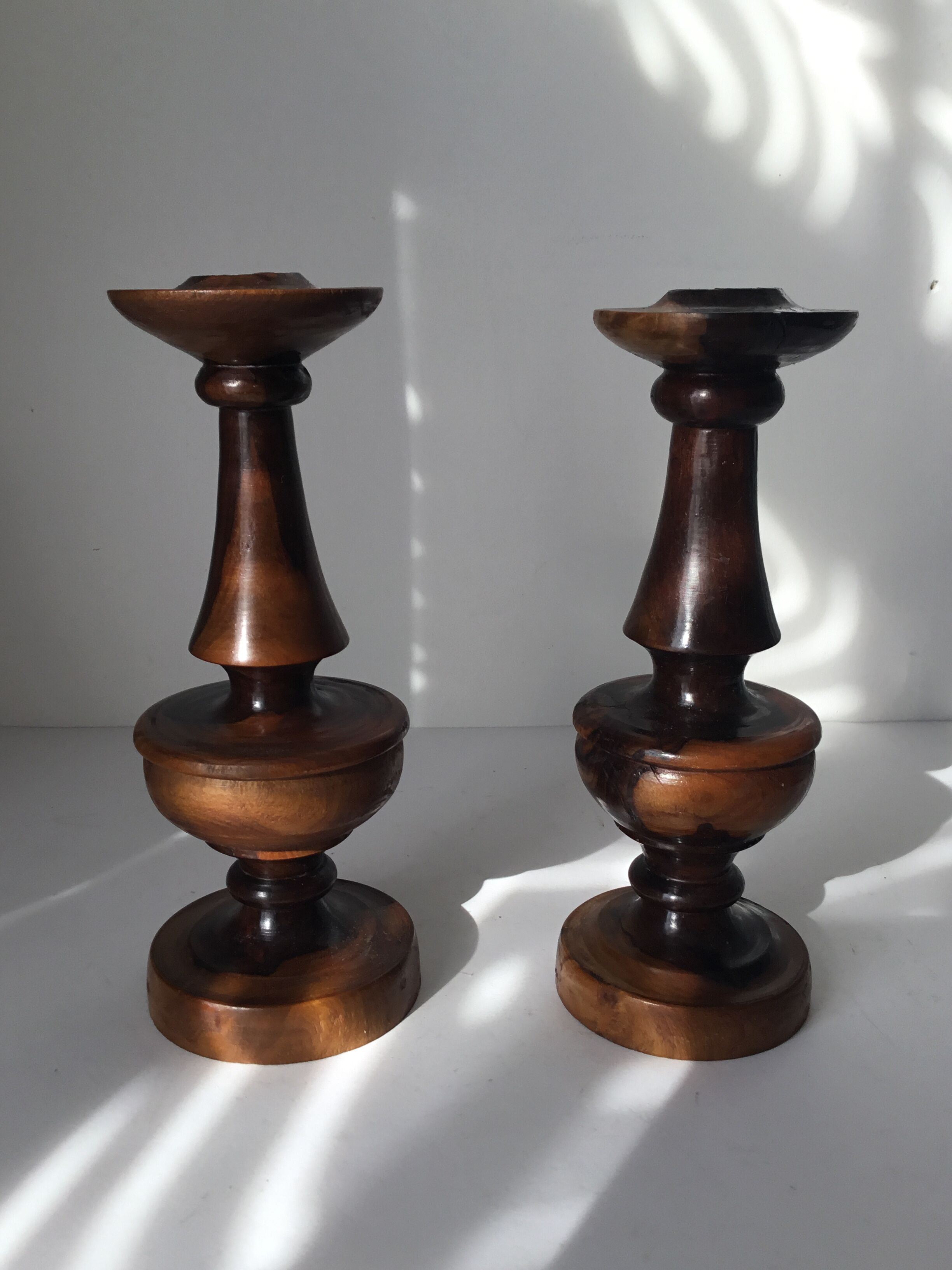 Pair of wood candlesticks turned