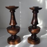 Pair of wood candlesticks turned