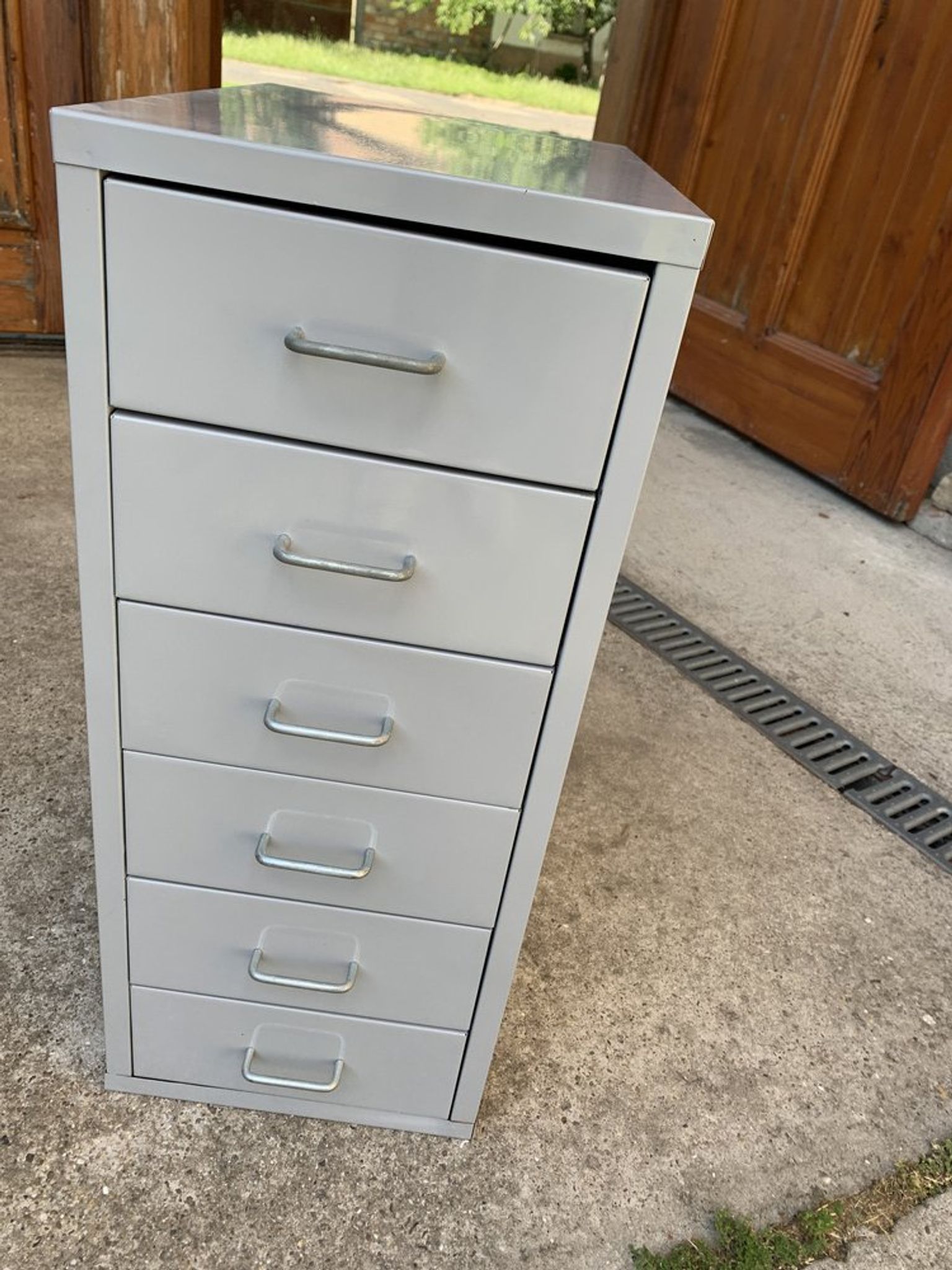 Industrial grey metal chest of drawers, 1980s