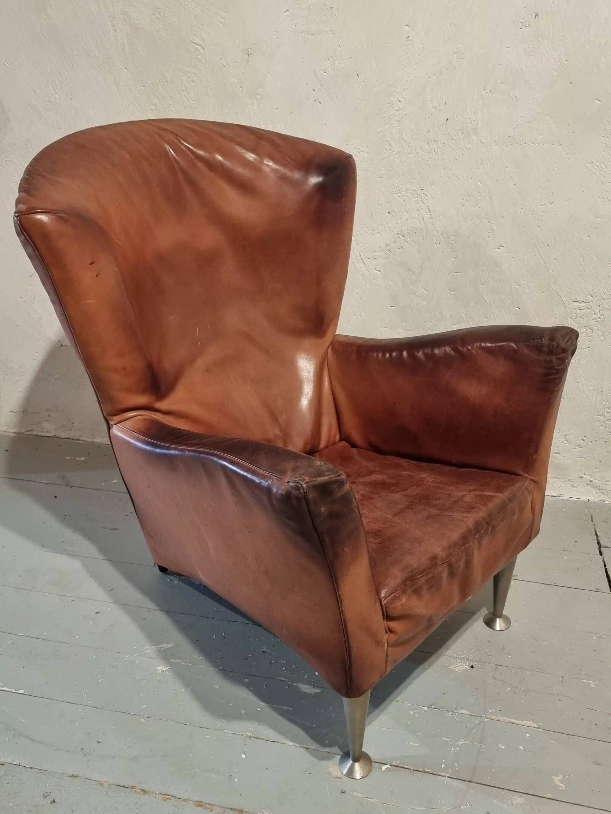 Vintage Dutch leather lounge chair, 1990s, Montis style