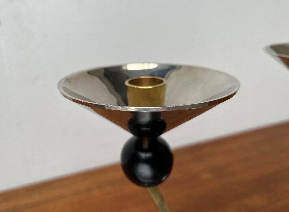 Italian postmodern metal candle holders, 1980s, set of 2