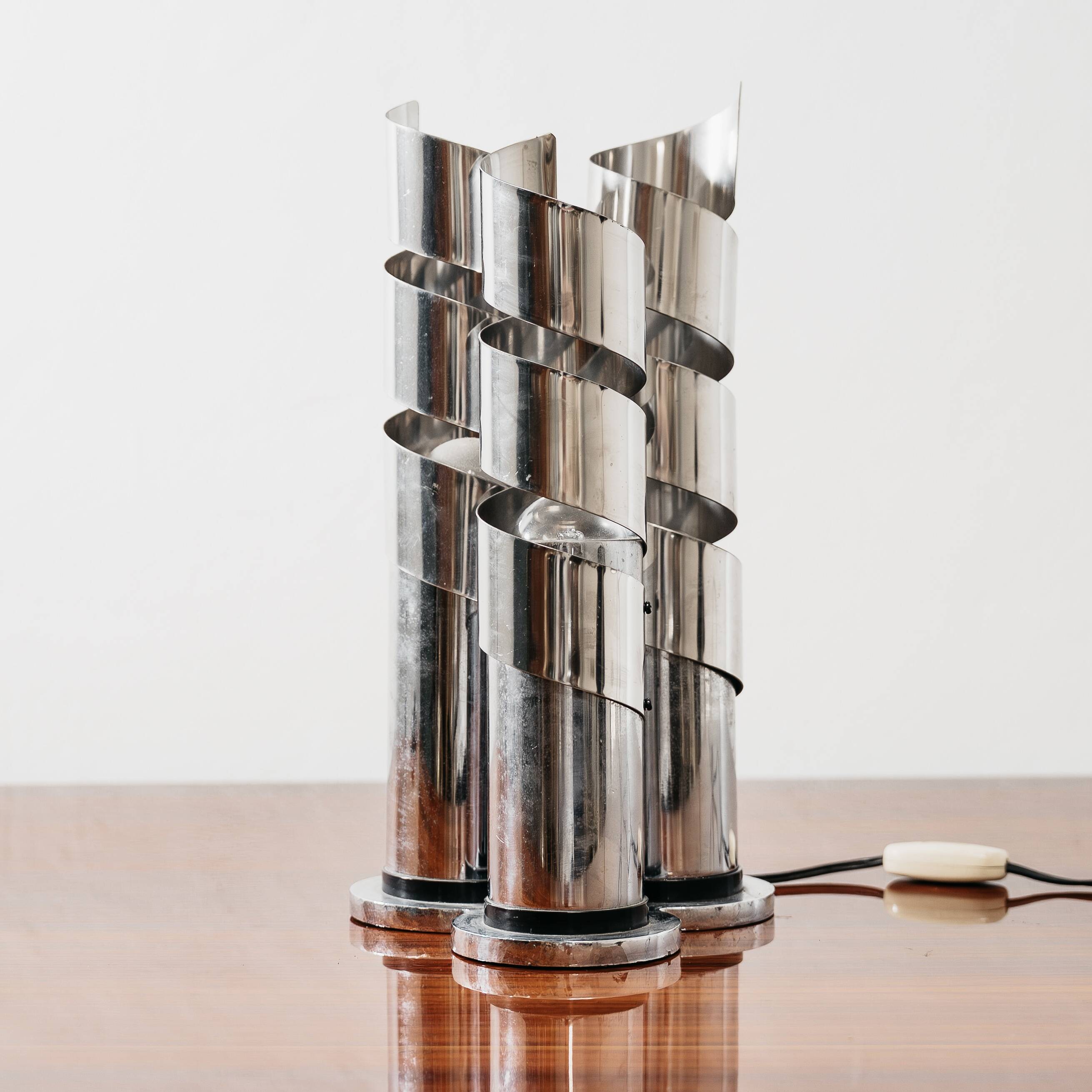 Lampada Da Tavolo Design In Acciaio Cromato A Spirale LAMA Italy Anni