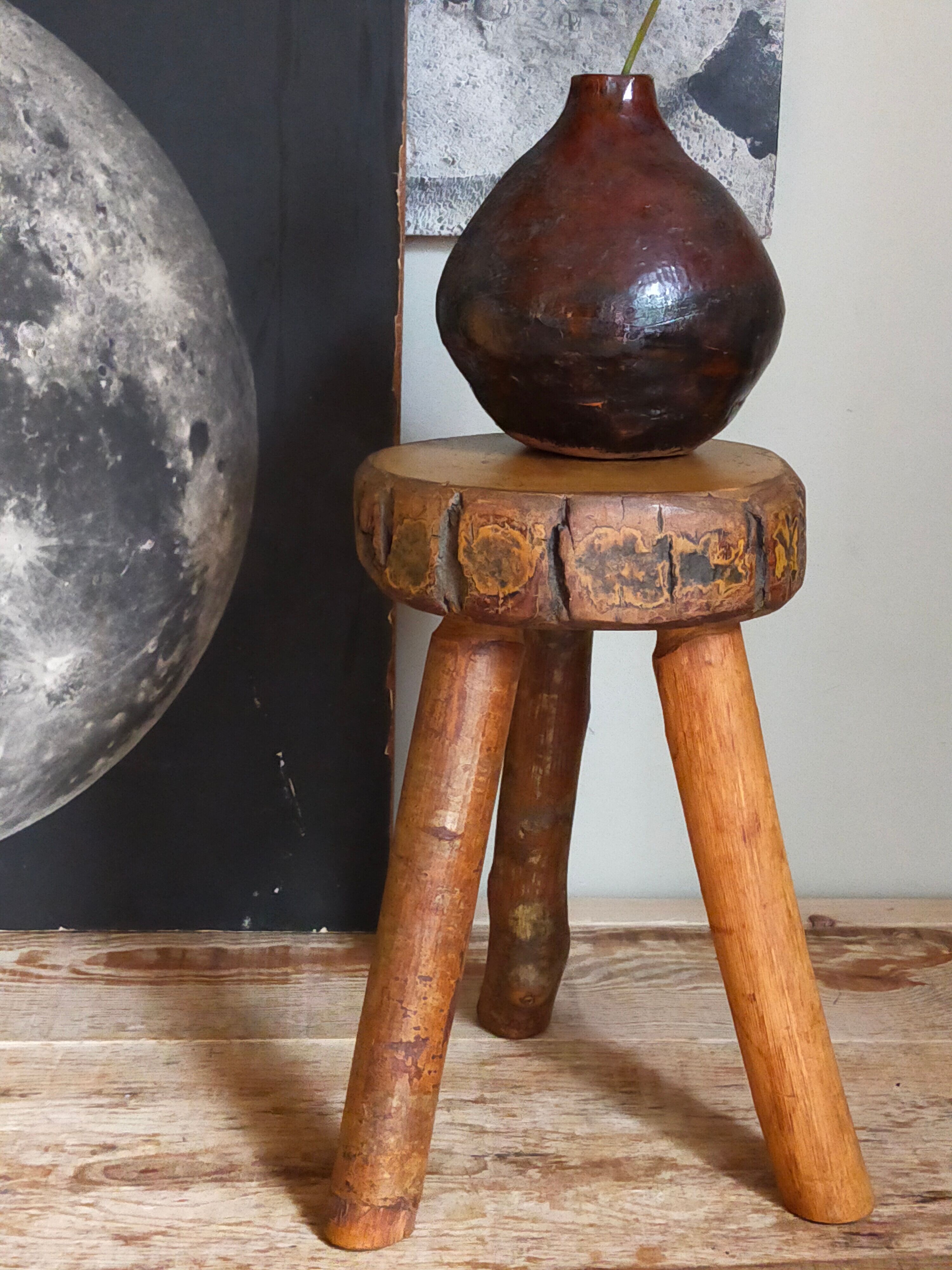 Tripod side stool solid wood Art-popular vintage