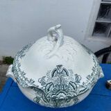 Soupière ancienne en faïence de St Amand décor floral Lebacqz Bouchard