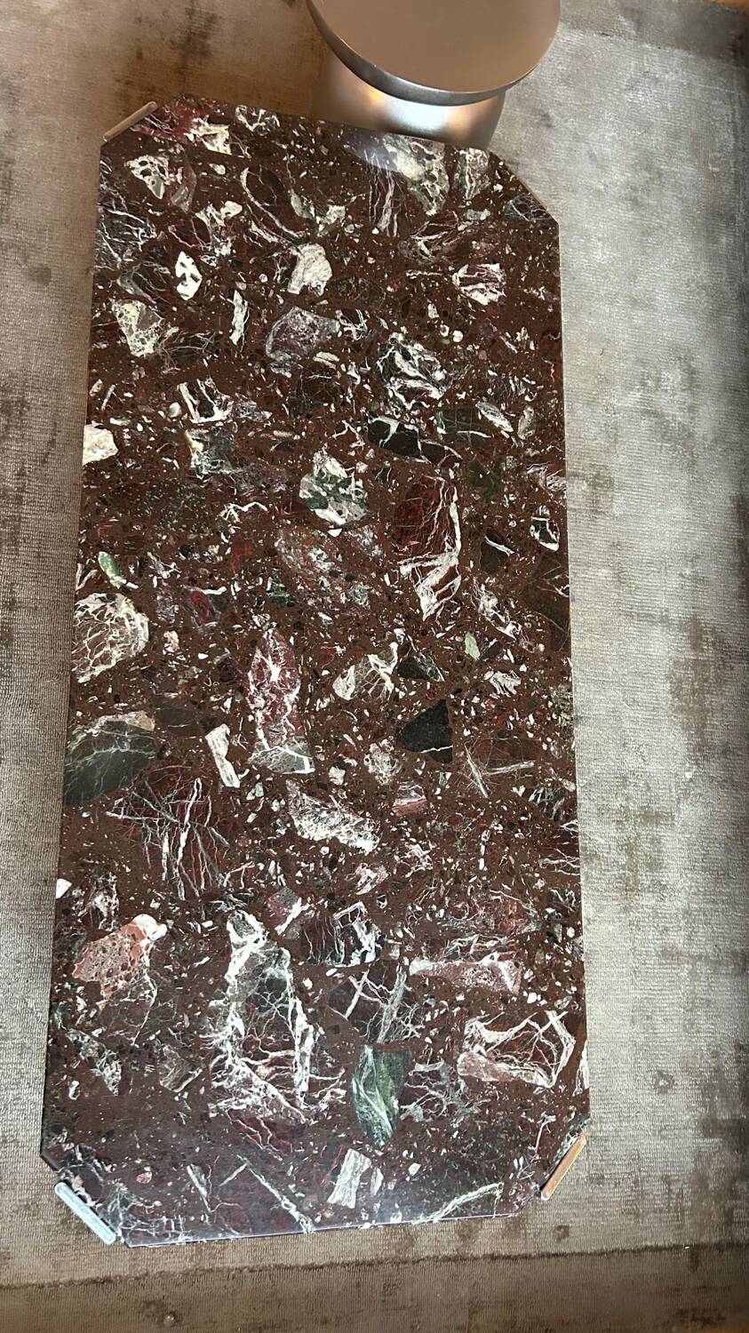 1970s coffee table in Breccia marble and chrome