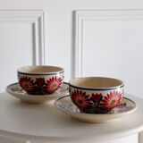 Lot de 2 tasses + soucoupes HB Quimper décor floral F436 – Peintes main