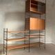Vintage Scandinavian wire-framed metal and teak secretary bookcase set