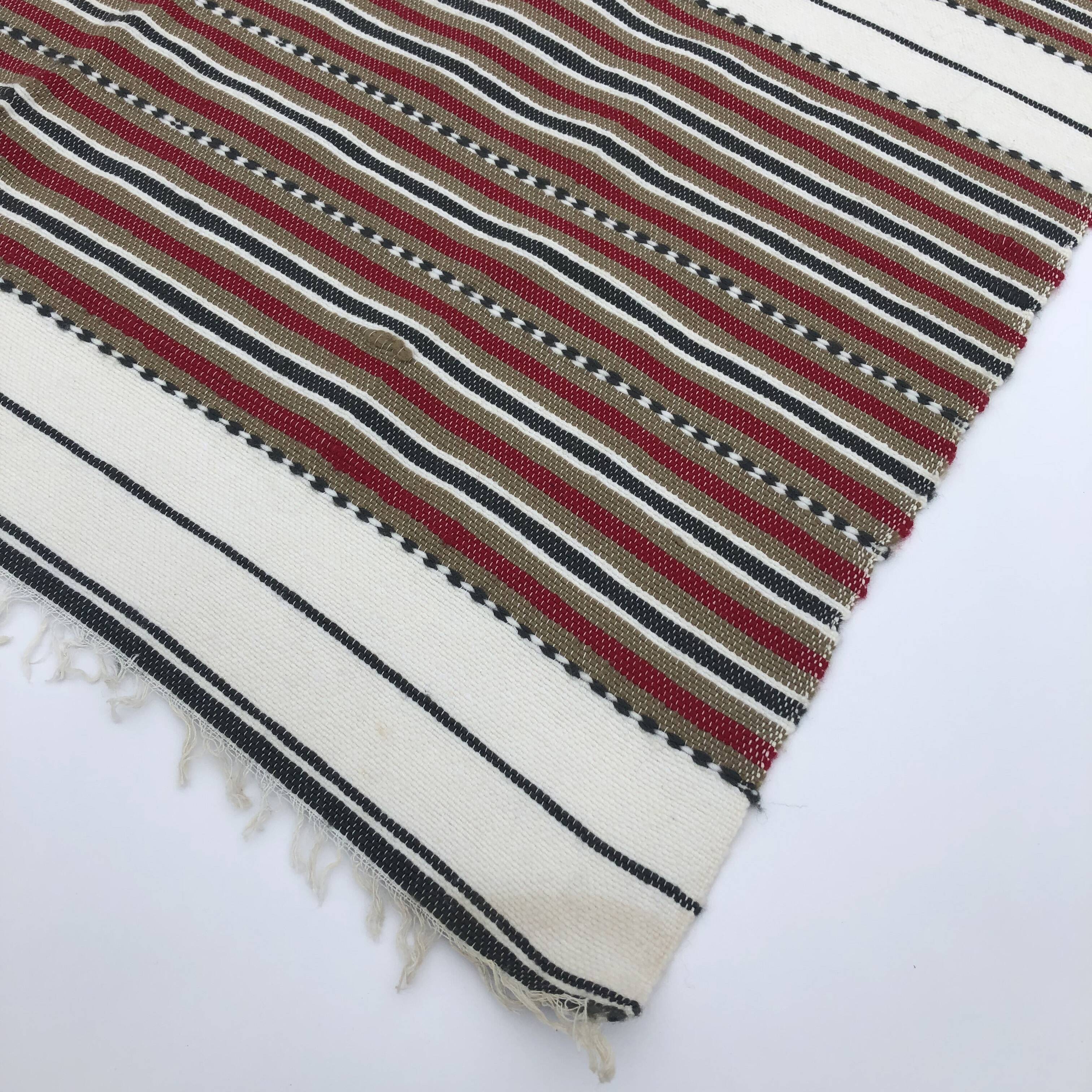 Vintage Handmade Weaved Brown Striped Algerian Rug 1980s Throw Cotton