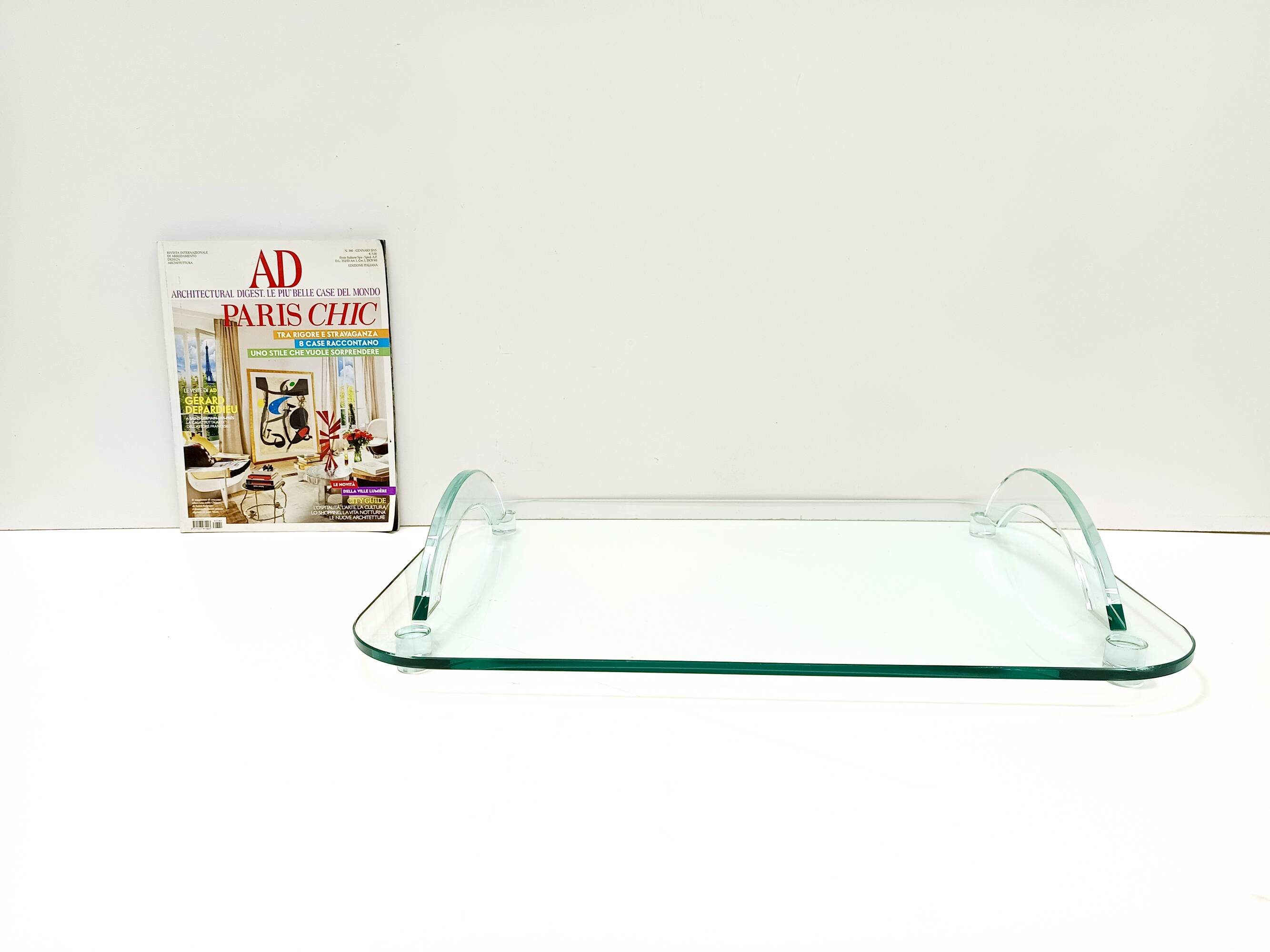 Plateau en verre transparent dans le style de Fontana Arte, Italie, années 1980.