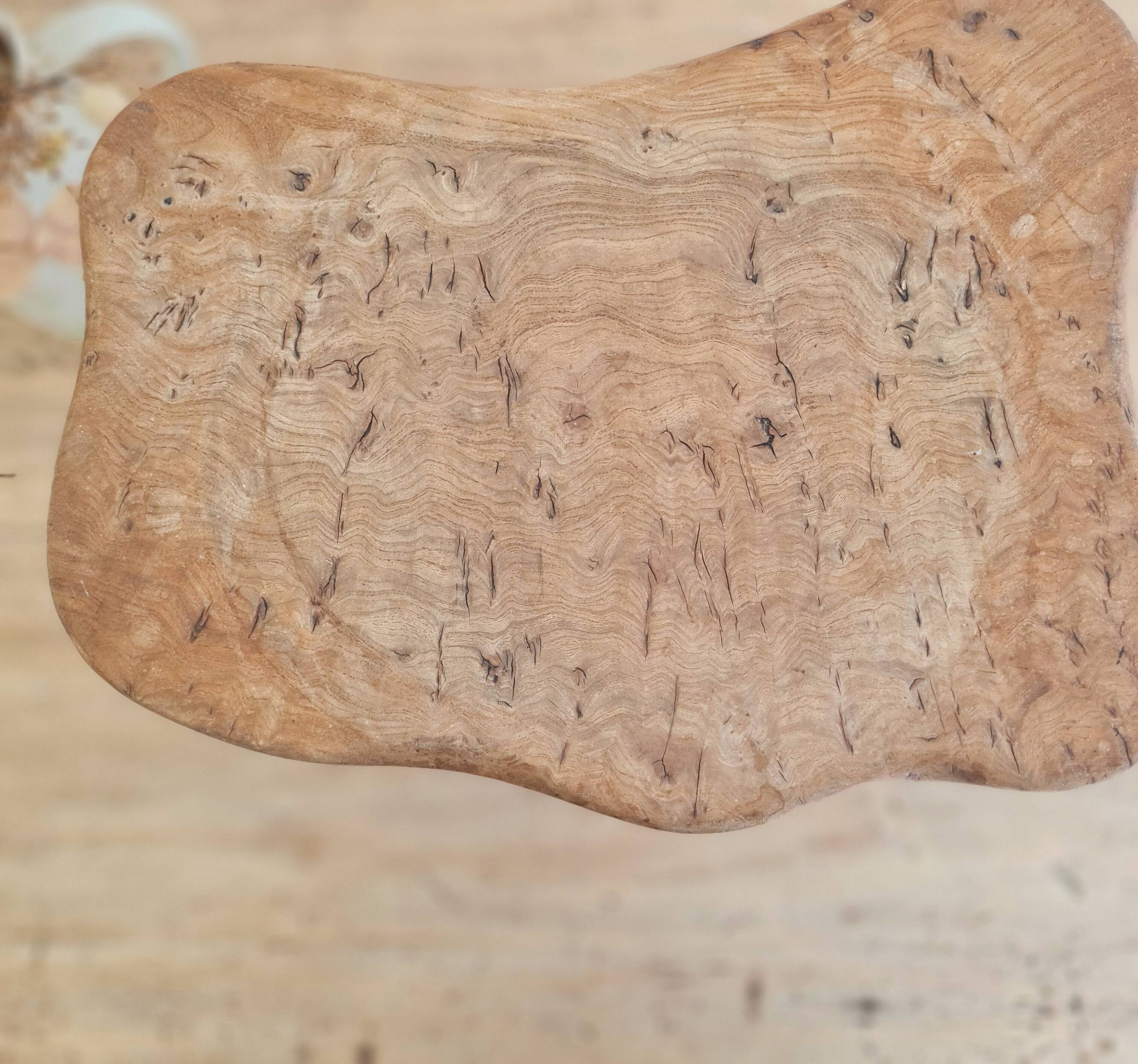 Brutalist tripod stool - solid wood - elm