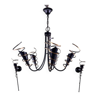 Vintage Chandelier and Pair of Wall Lights