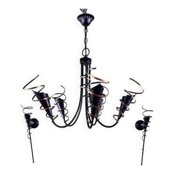 Vintage Chandelier and Pair of Wall Lights