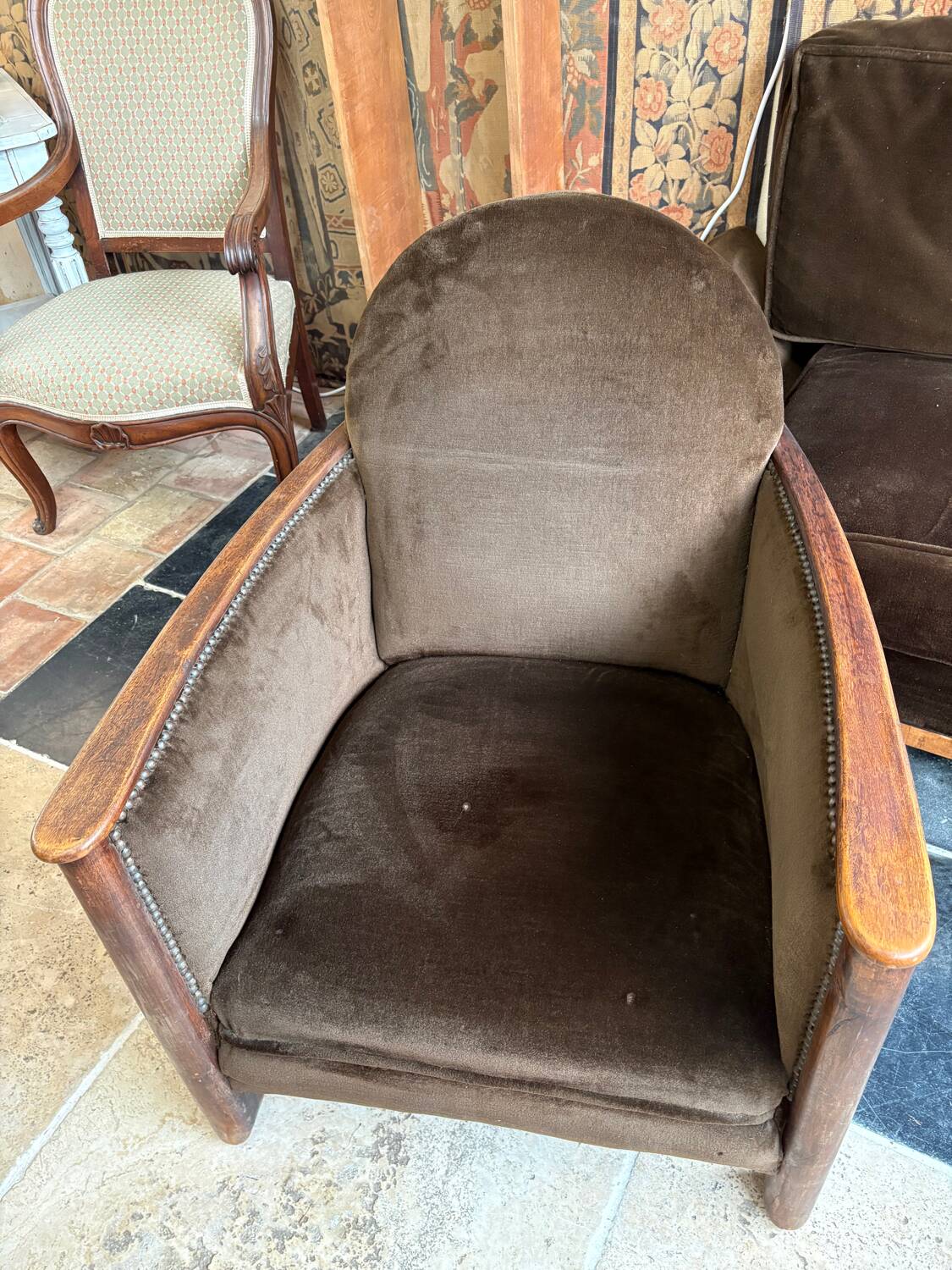 Brown velvet living room