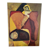 Large figurative oil painting from the 90s – Post-Cubist composition – French artist