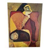 Large figurative oil painting from the 90s – Post-Cubist composition – French artist