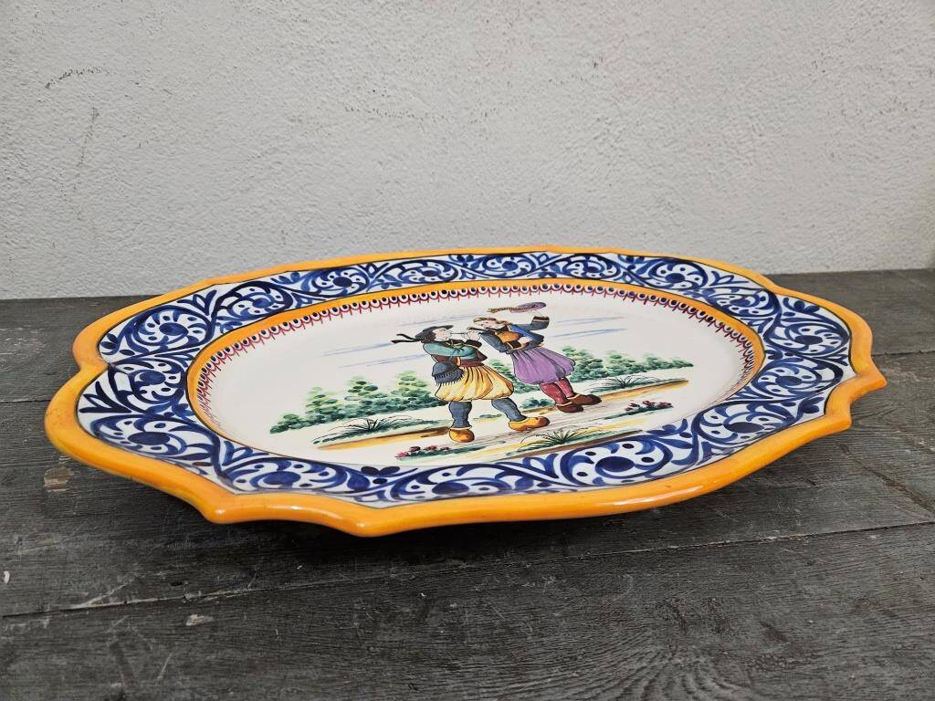 Large Quimper HB earthenware dish - Breton decor