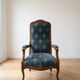 Classic cabriolet armchair in wood and blue fabric