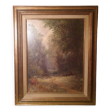 Oil painting on canvas Barbizon School framed and signed