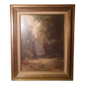 Tableau Huile sur toile Ecole de Barbizon encadré et signé