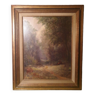 Oil painting on canvas Barbizon School framed and signed