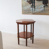 Antique octagonal bobbin side table, Belgium, 1940s
