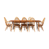 Vintage ercol elm model 445 grand plan dining table & 8 chairs including two carvers