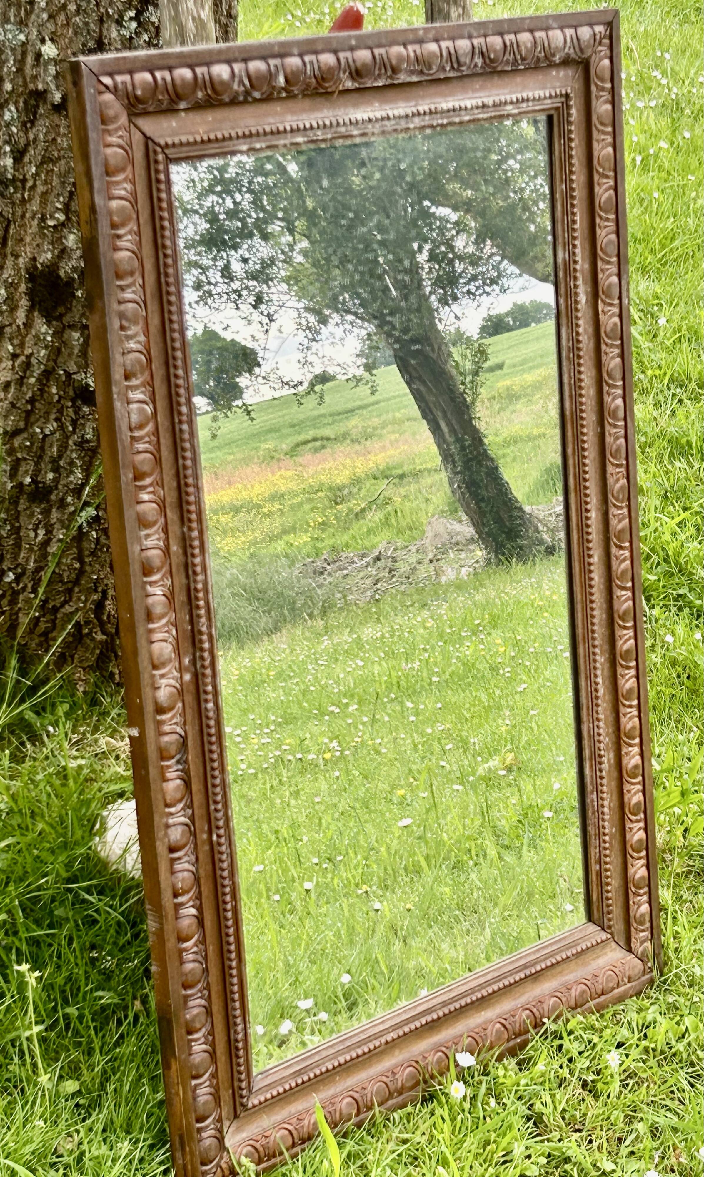 Large antique moulded wooden mirror 61 x 94 cm
