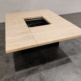 Table basse avec bar cachée en travertin, 1970