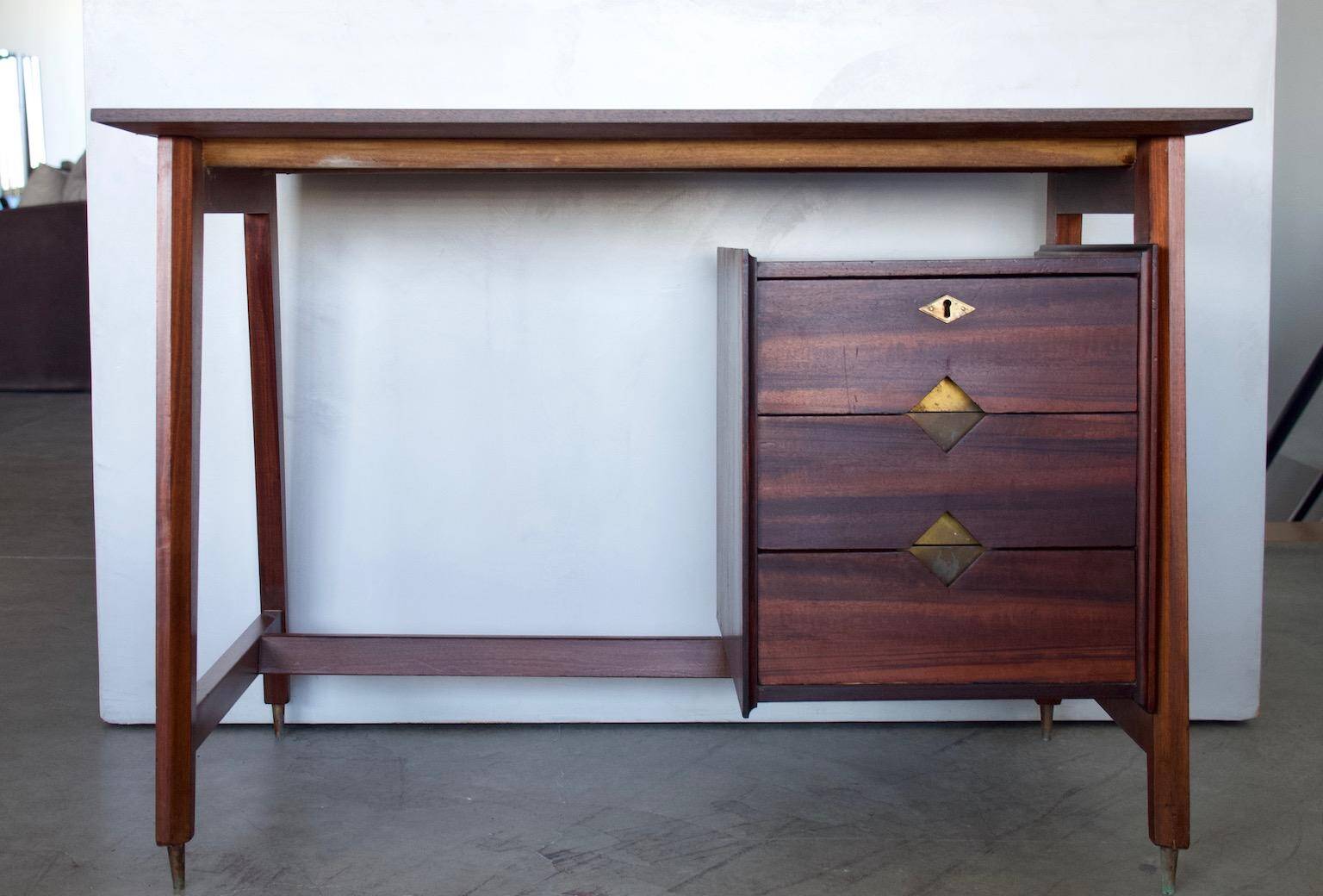 Small Italian wooden desk with brass details.