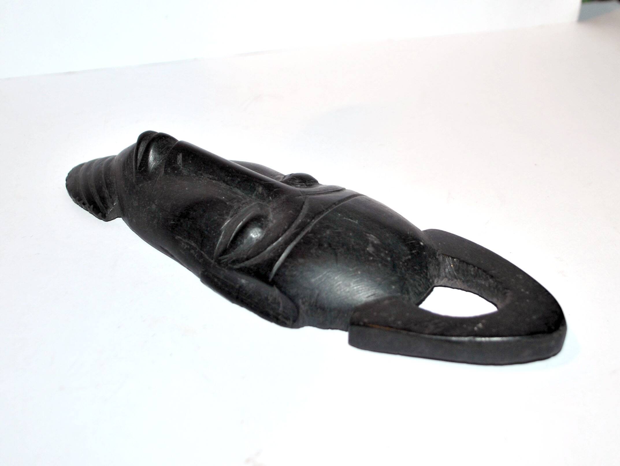African mask in ebony wood - bearded head sculpture ethnic africa 20.5 x 6.5
